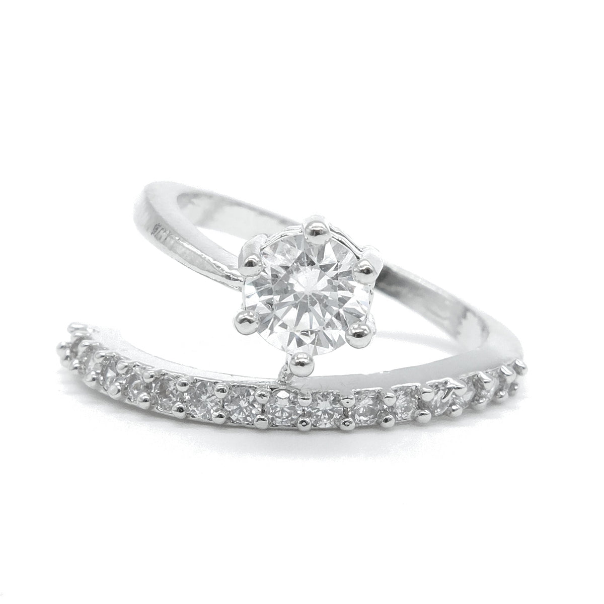 Silver Plated American Diamond Solitaire Ring