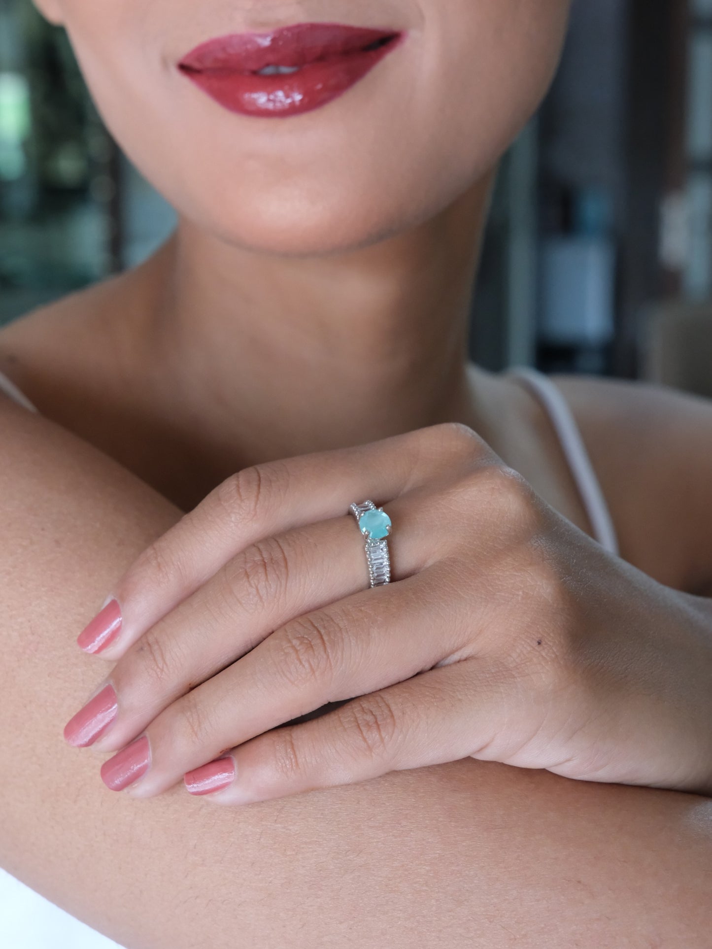 Mint Stone American Diamond Ring