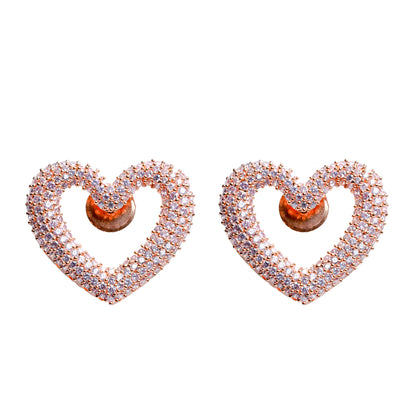 Pink Diamond Earrings, Heart Shape Studs Pave Setting with Cubic Zirconia, Anniversary Gift