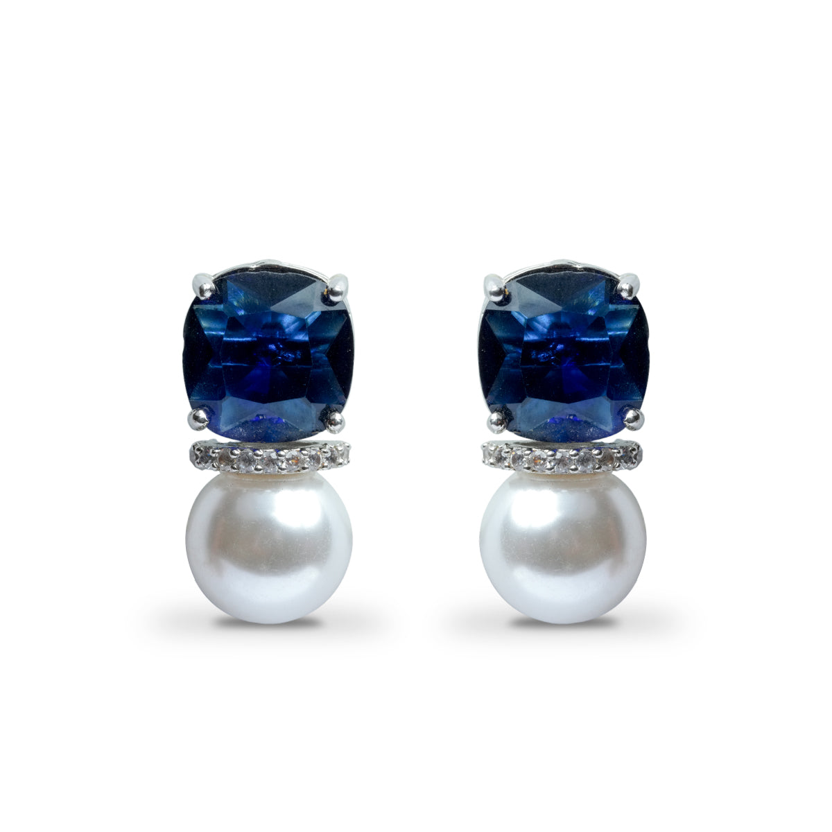 Sapphire Pearl Earrings with Blue CZ Jewelry, Sapphire American Diamond