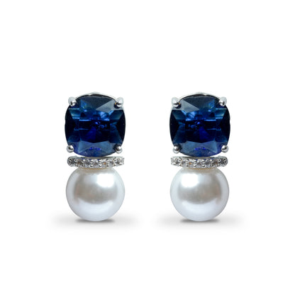 Sapphire Pearl Earrings with Blue CZ Jewelry, Sapphire American Diamond