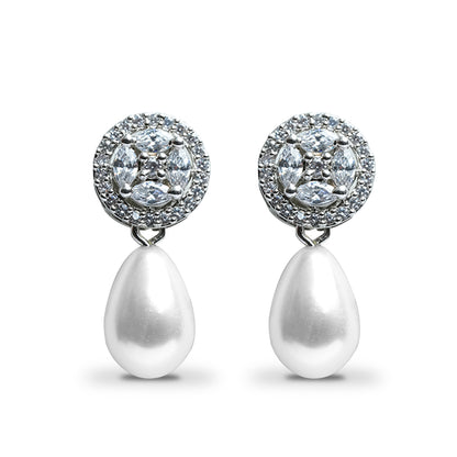 Luxury Pearl Drop Earrings with American Diamond and CZ