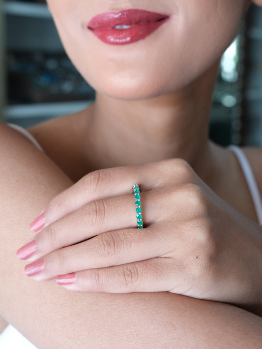 Green Stone Eternity Band Ring