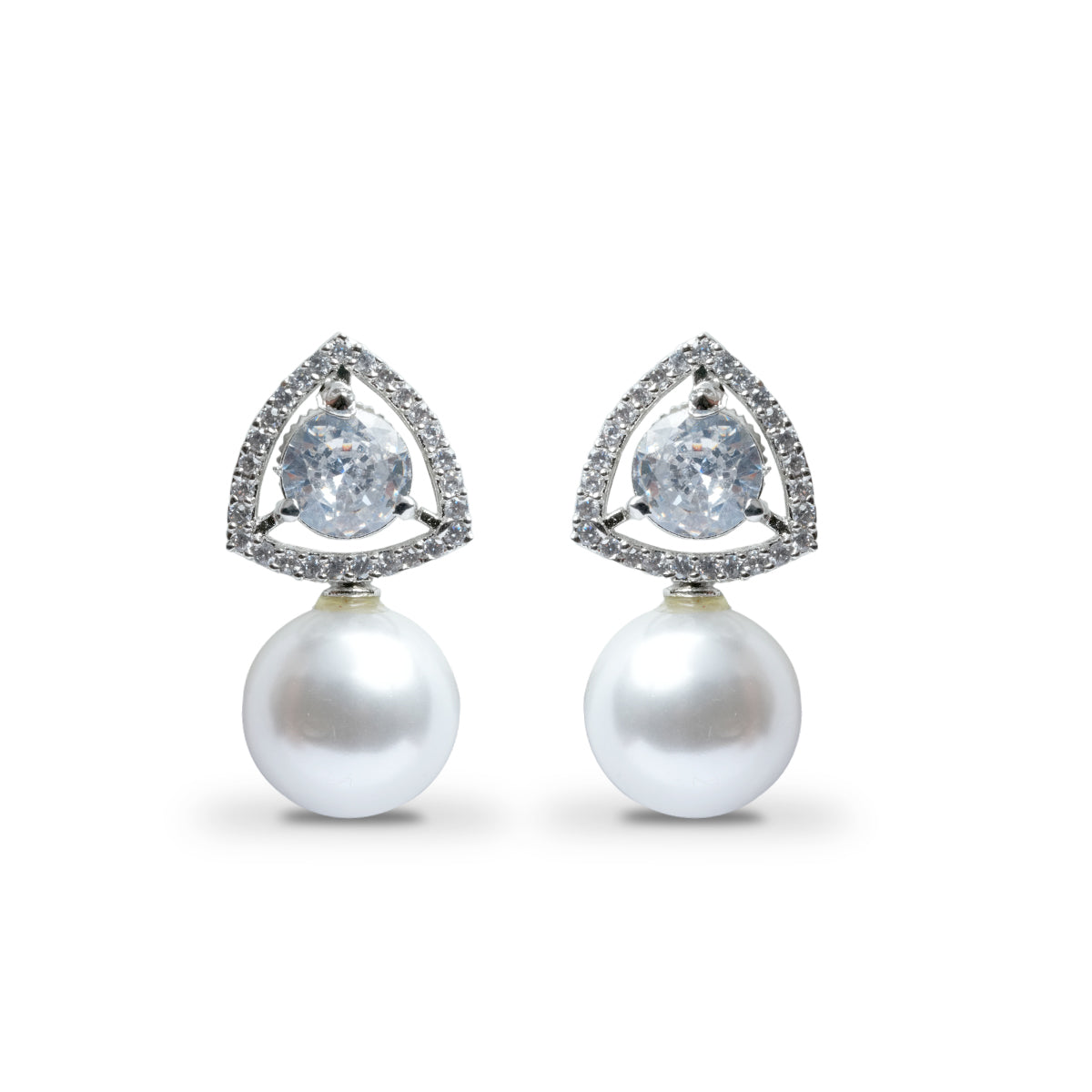 American Diamond and Pearl Earrings with Cubic Zirconia, Statement White Pearl Drop Earrings