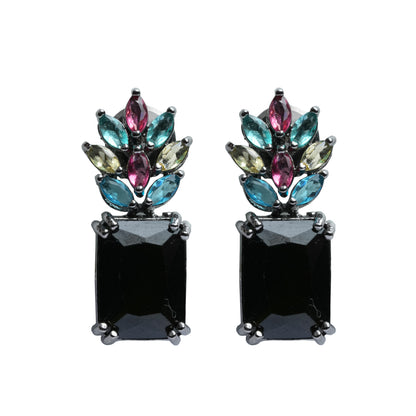 Black Diamond Earrings with Multi-Color Stones, Black Sapphire and Cubic Zirconia