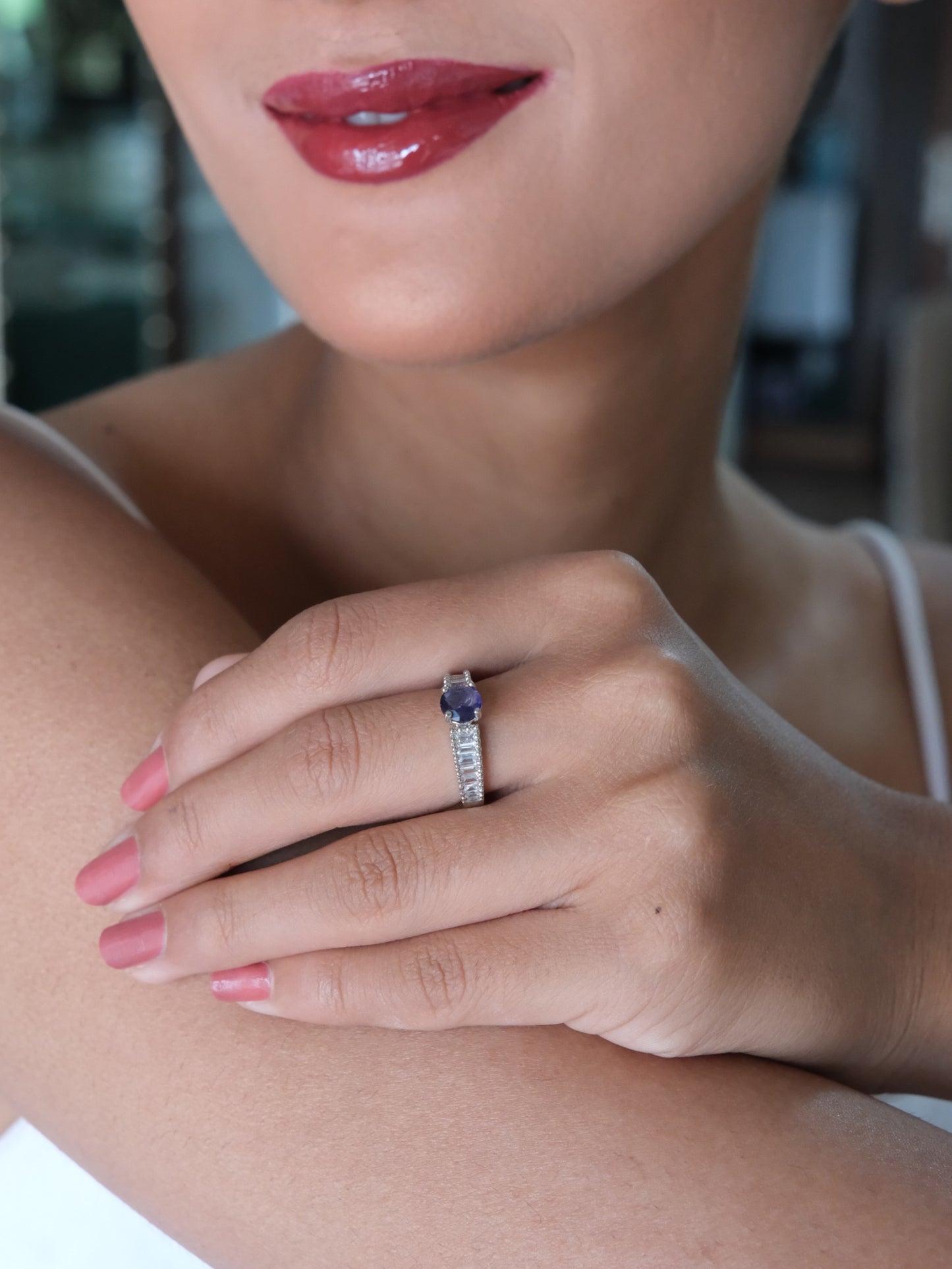 Purple Stone American Diamond Ring