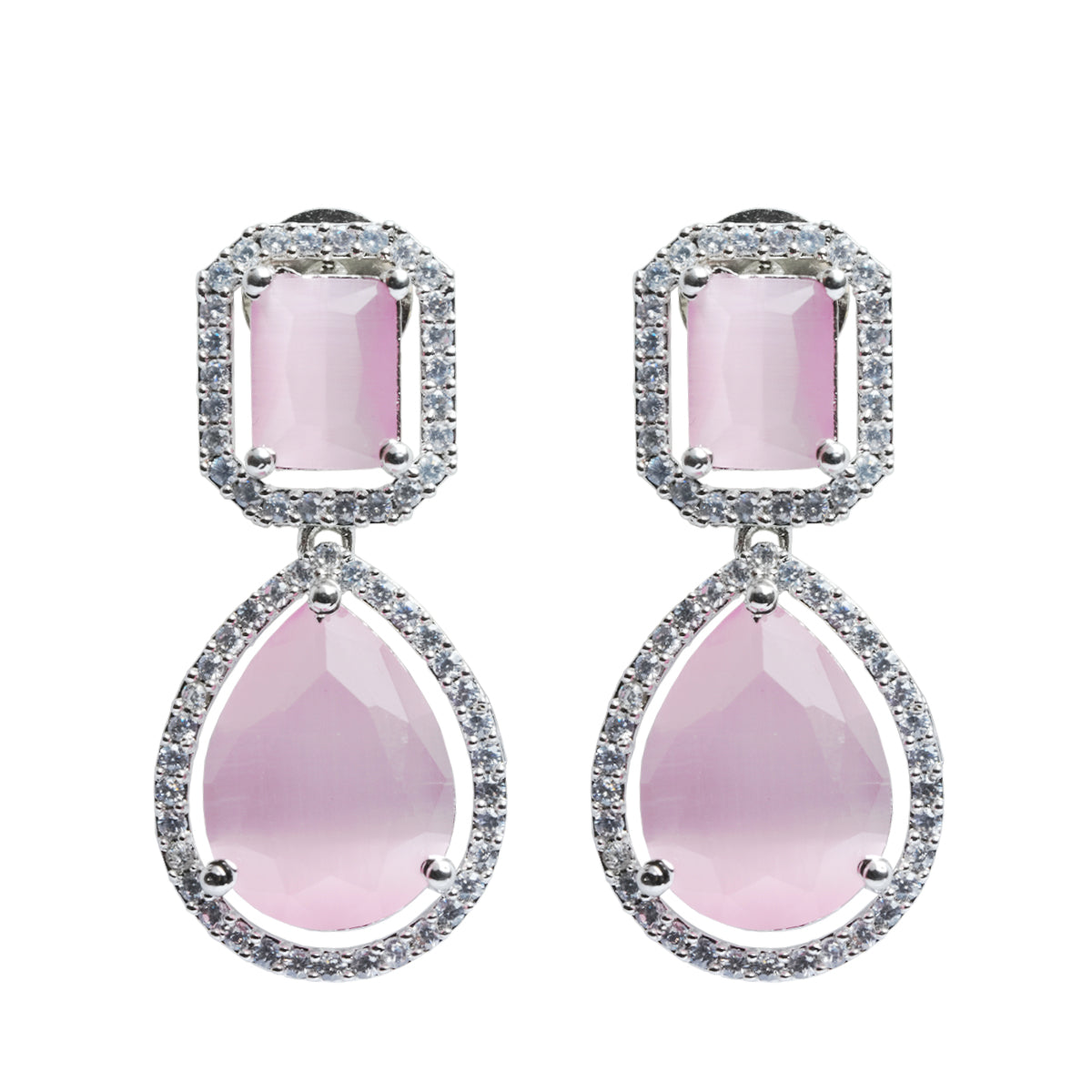 Pink CZ Statement Earrings with American Diamond