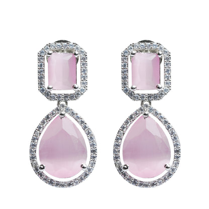 Pink CZ Statement Earrings with American Diamond