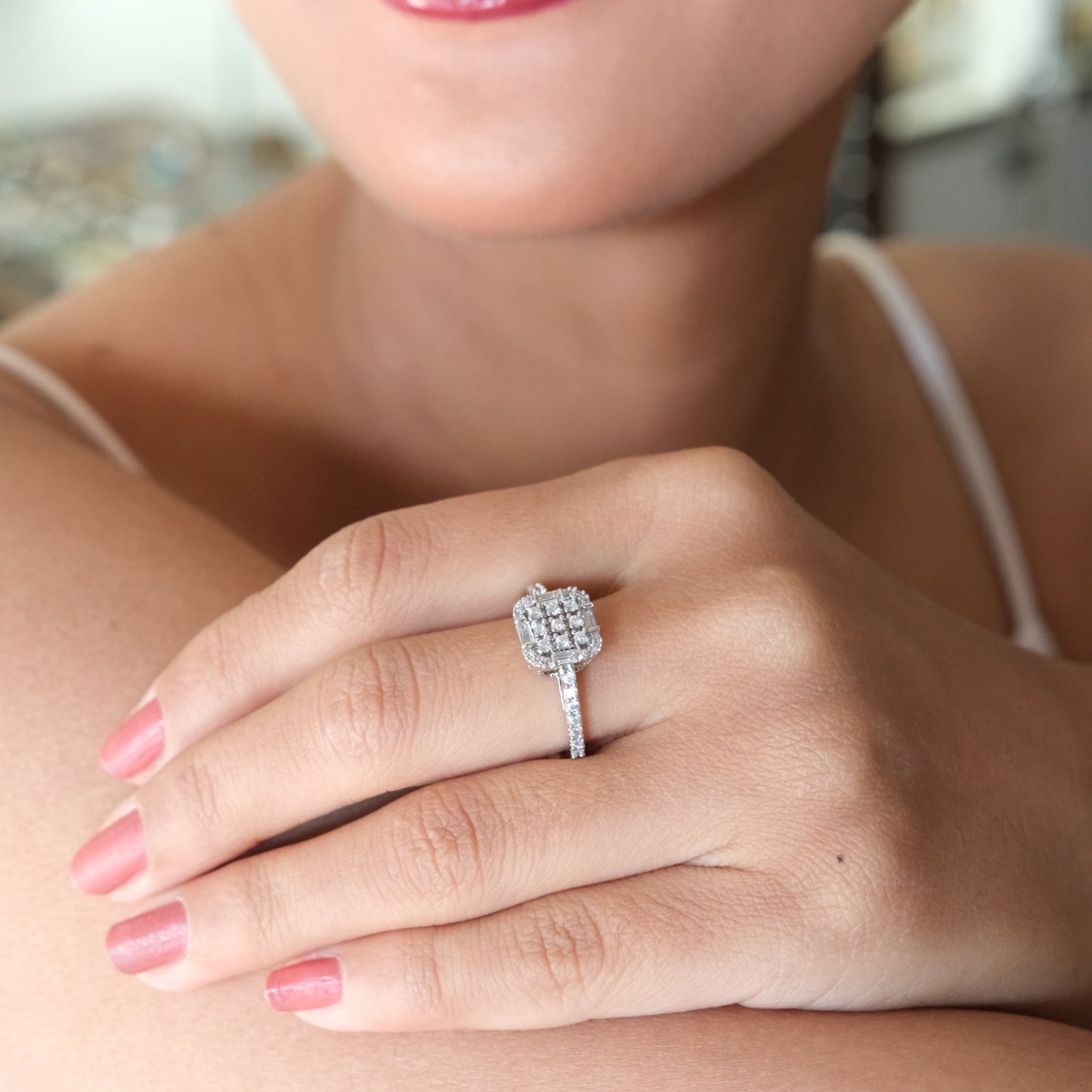 Radiant Halo American Diamond Ring