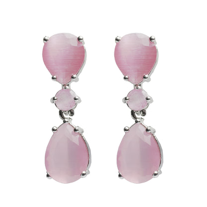 Pink Stone Earrings with CZ Diamond Dangle