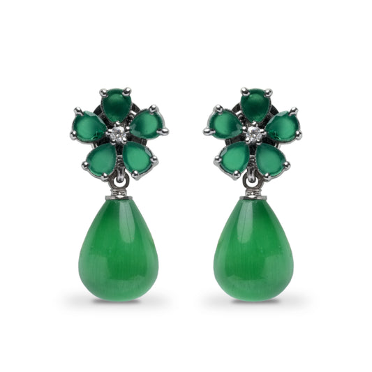 Green Diamond Earrings with Drop, CZ Green Stone Earrings Everyday Jewelry