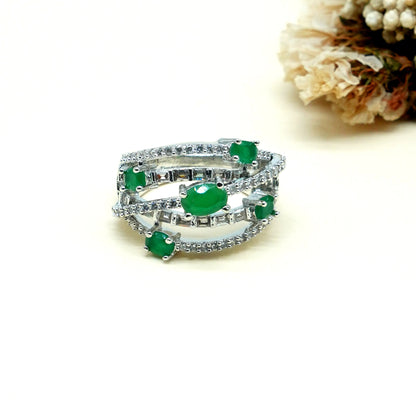 Green Multi Stone American Diamond Ring