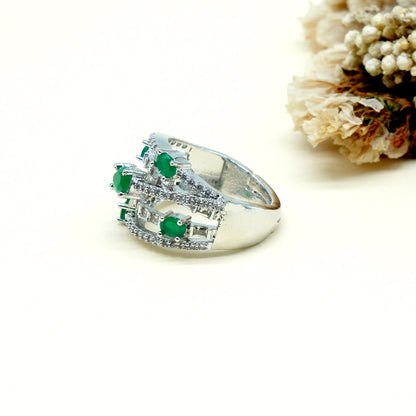 Green Multi Stone American Diamond Ring