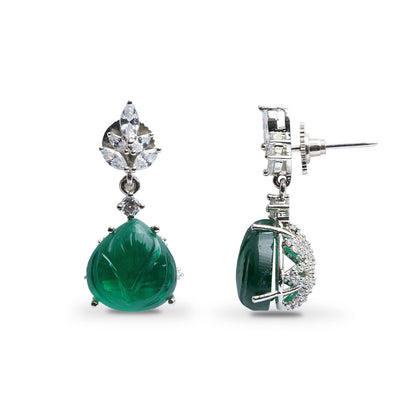 Green American Diamond Earrings with CZ, Green Stone Jewelry, Statement Dangle Earrings