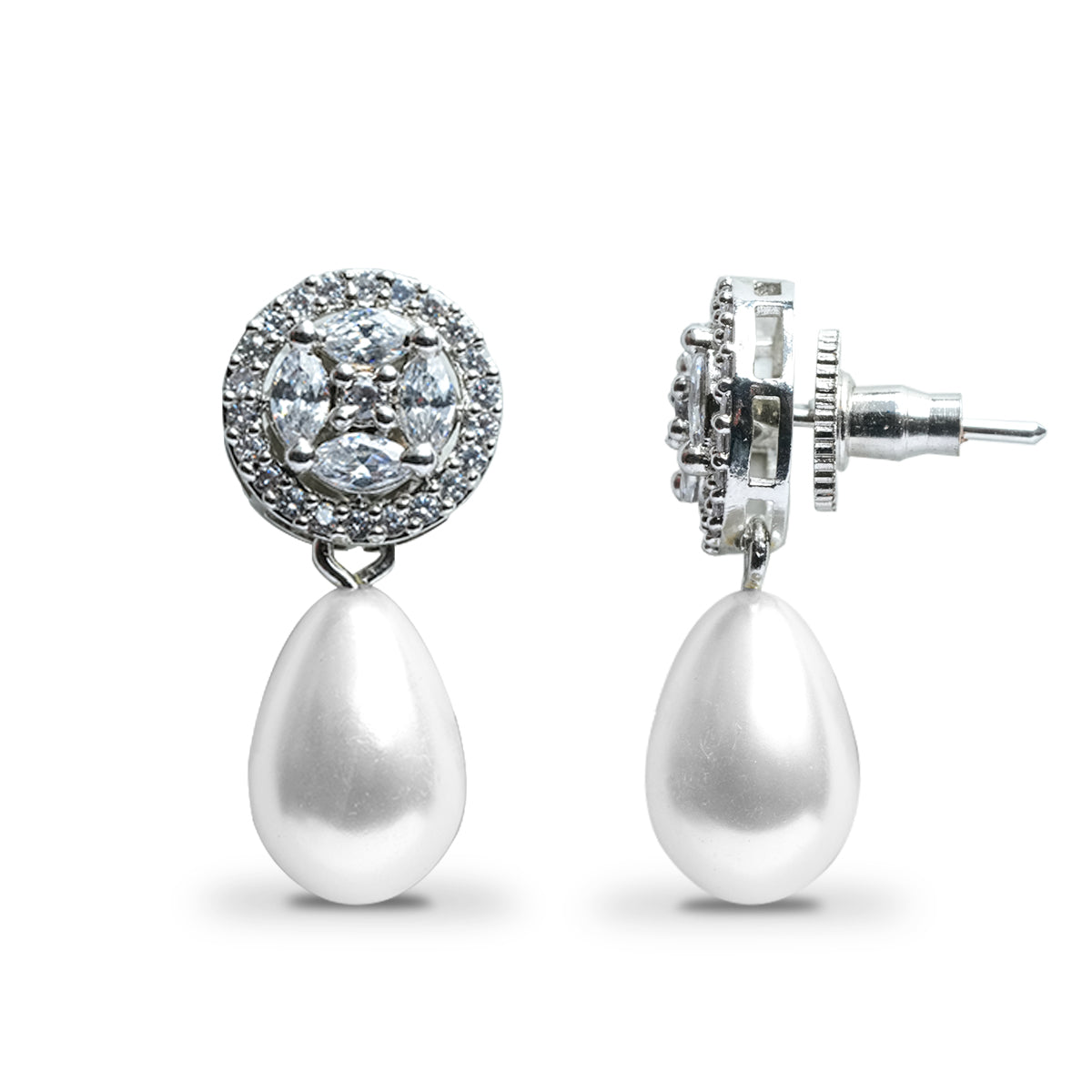 Luxury Pearl Drop Earrings with American Diamond and CZ