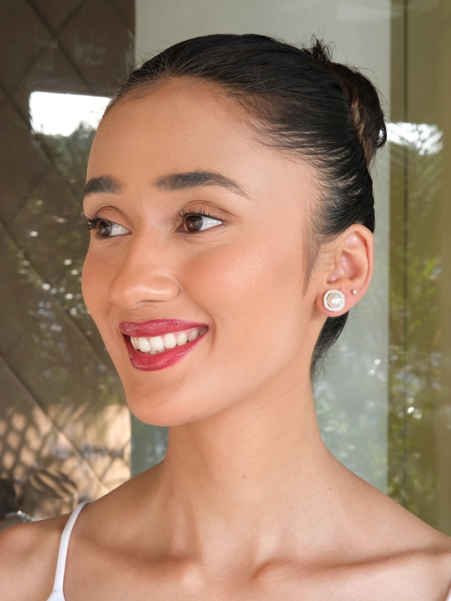 Pearl American Diamond Stud Earrings