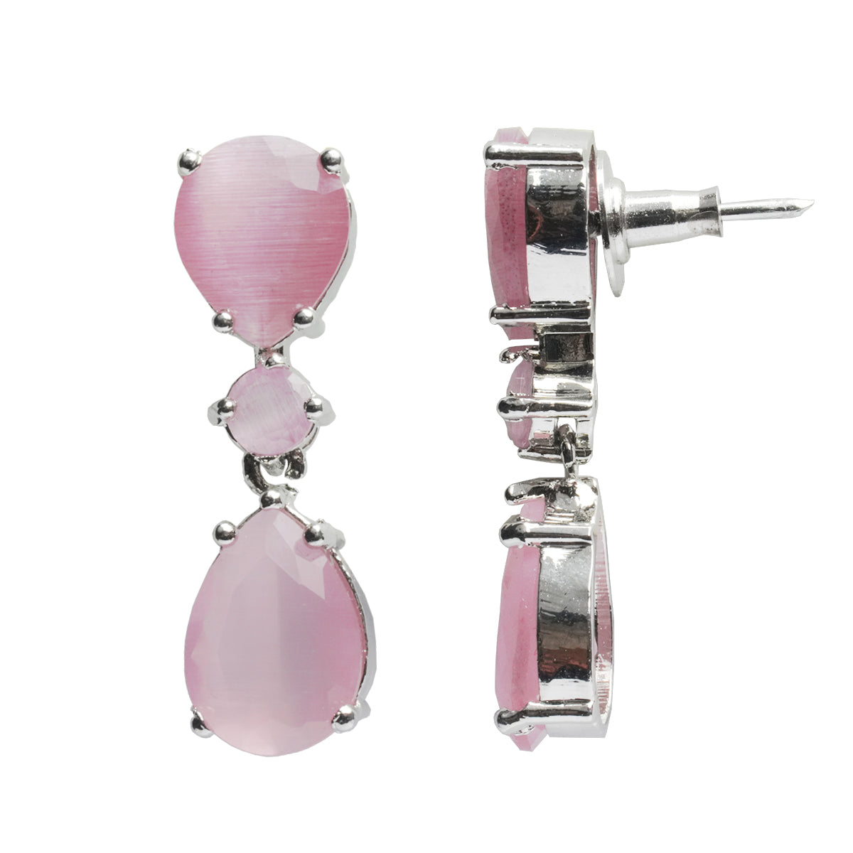 Pink Stone Earrings with CZ Diamond Dangle