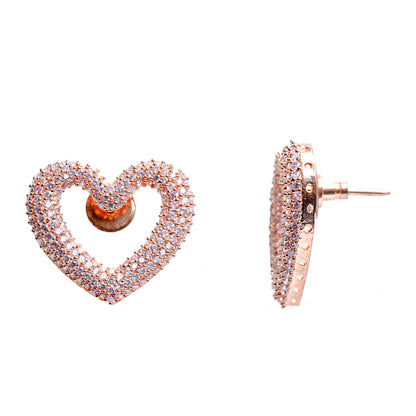 Pink Diamond Earrings, Heart Shape Studs Pave Setting with Cubic Zirconia, Anniversary Gift