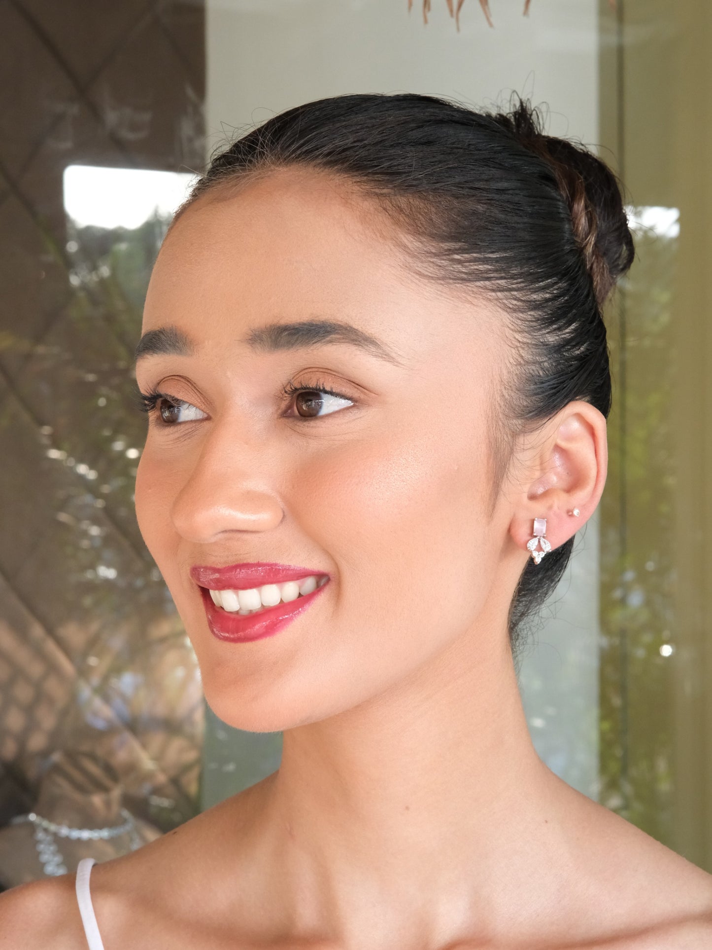 Baby Pink American Diamond Drop Earrings