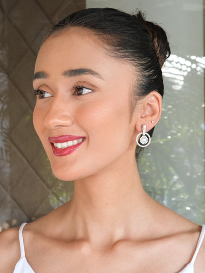 Circular Pearl American Diamond Drop Earrings