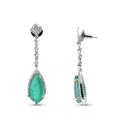 Emerald Doublet Earrings, Green Paraiba Tourmaline CZ Diamond Dangle Jewelry