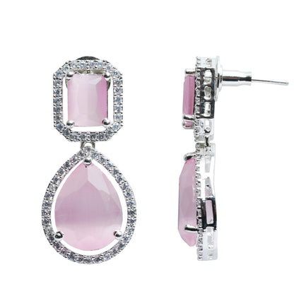 Pink CZ Statement Earrings with American Diamond