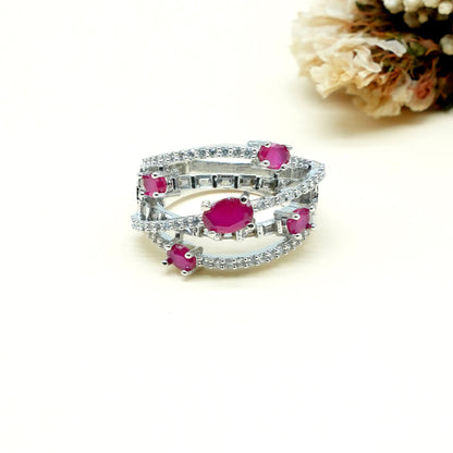 Pink Multi Stone American Diamond Ring