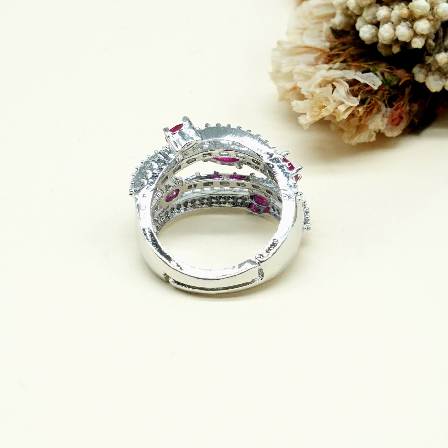 Pink Multi Stone American Diamond Ring