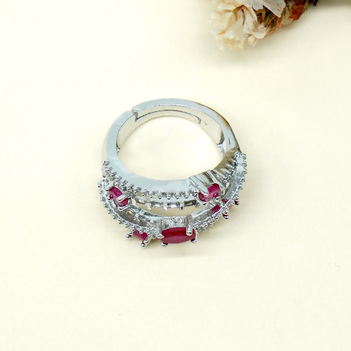 Pink Multi Stone American Diamond Ring