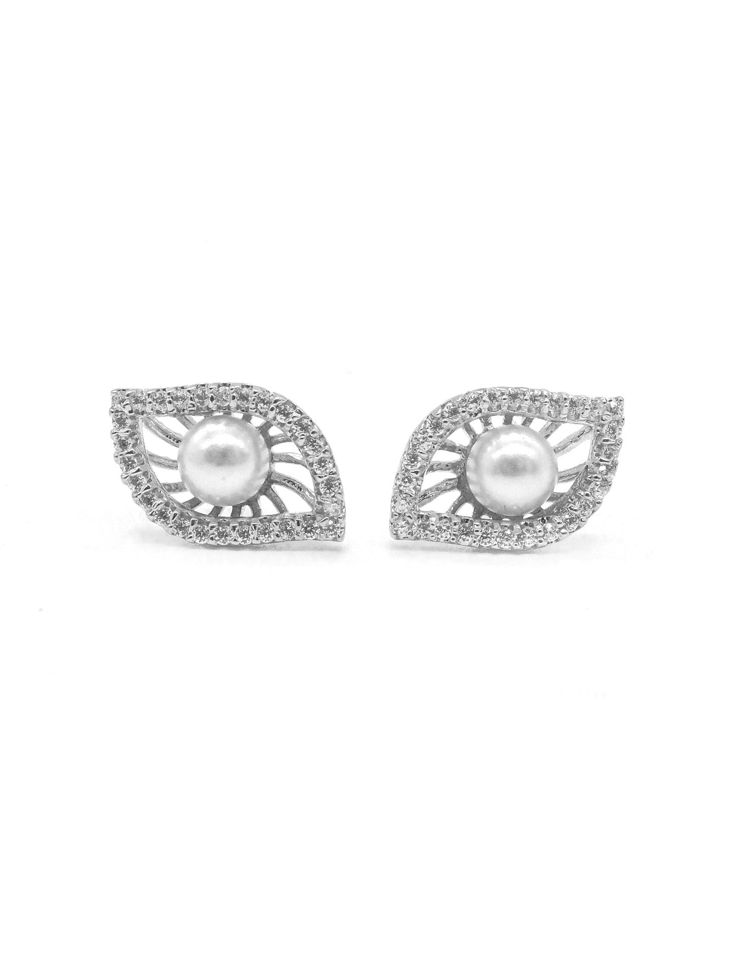 Pearl Eye Shape American Diamond Stud Earrings