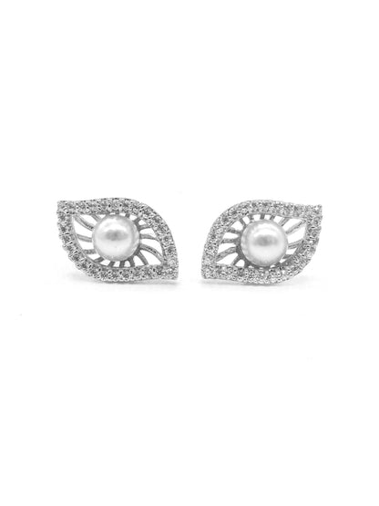 Pearl Eye Shape American Diamond Stud Earrings