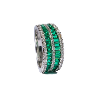 Emerald Diamond Ring, Green Baguette Cubic Zirconia, Classic Modern Luxury Jewellery