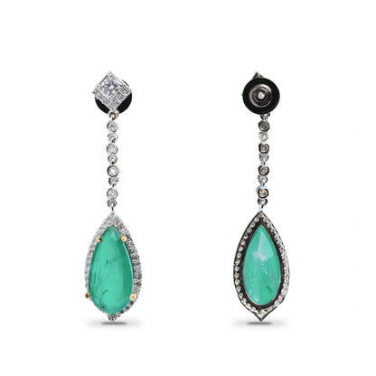 Emerald Doublet Earrings, Green Paraiba Tourmaline CZ Diamond Dangle Jewelry