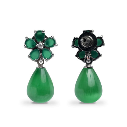 Green Diamond Earrings with Drop, CZ Green Stone Earrings Everyday Jewelry