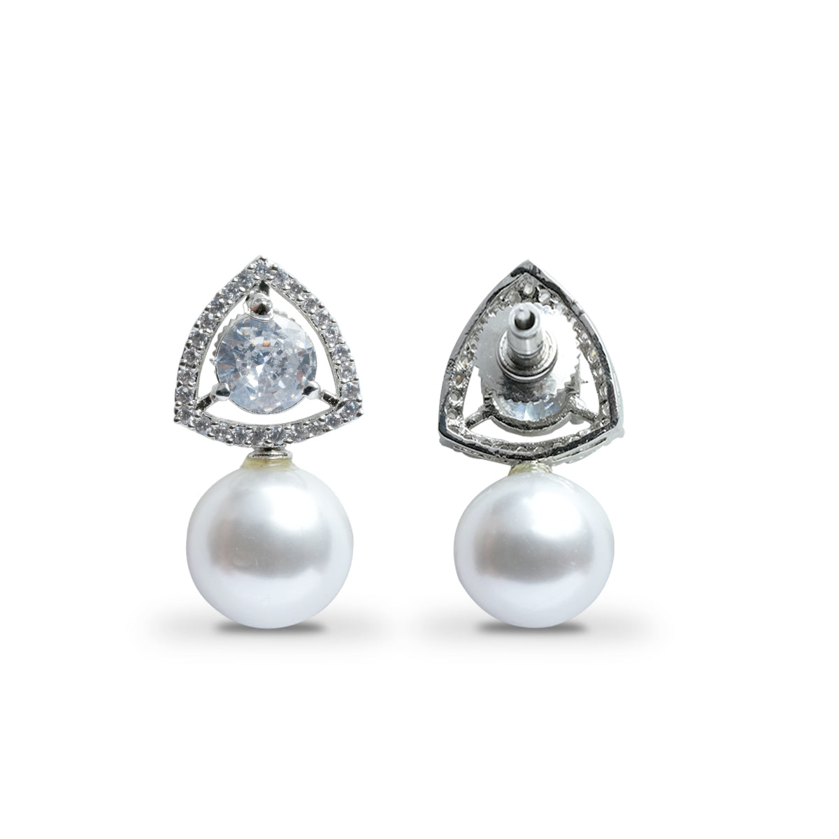 American Diamond and Pearl Earrings with Cubic Zirconia, Statement White Pearl Drop Earrings