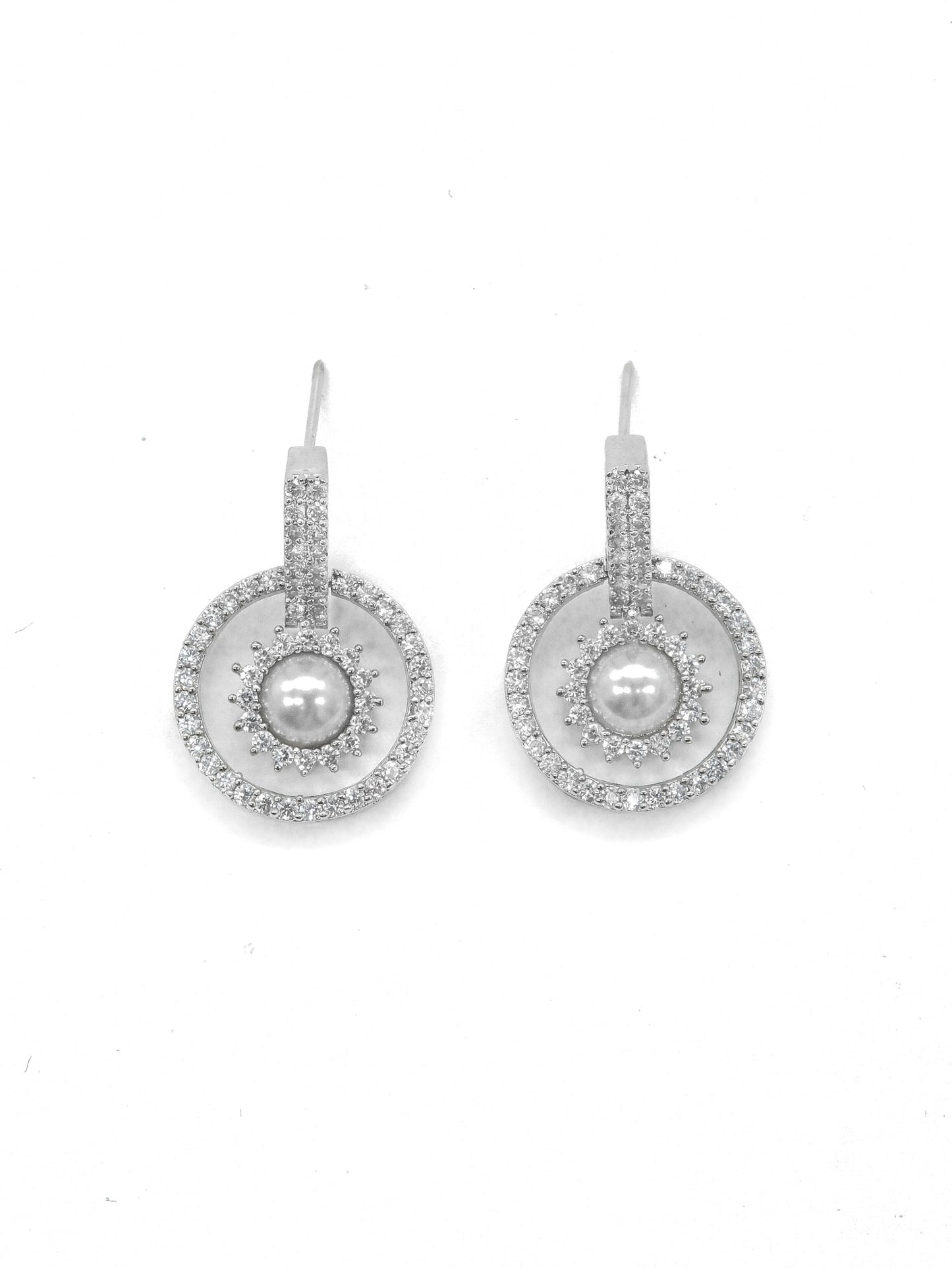 Circular Pearl American Diamond Drop Earrings