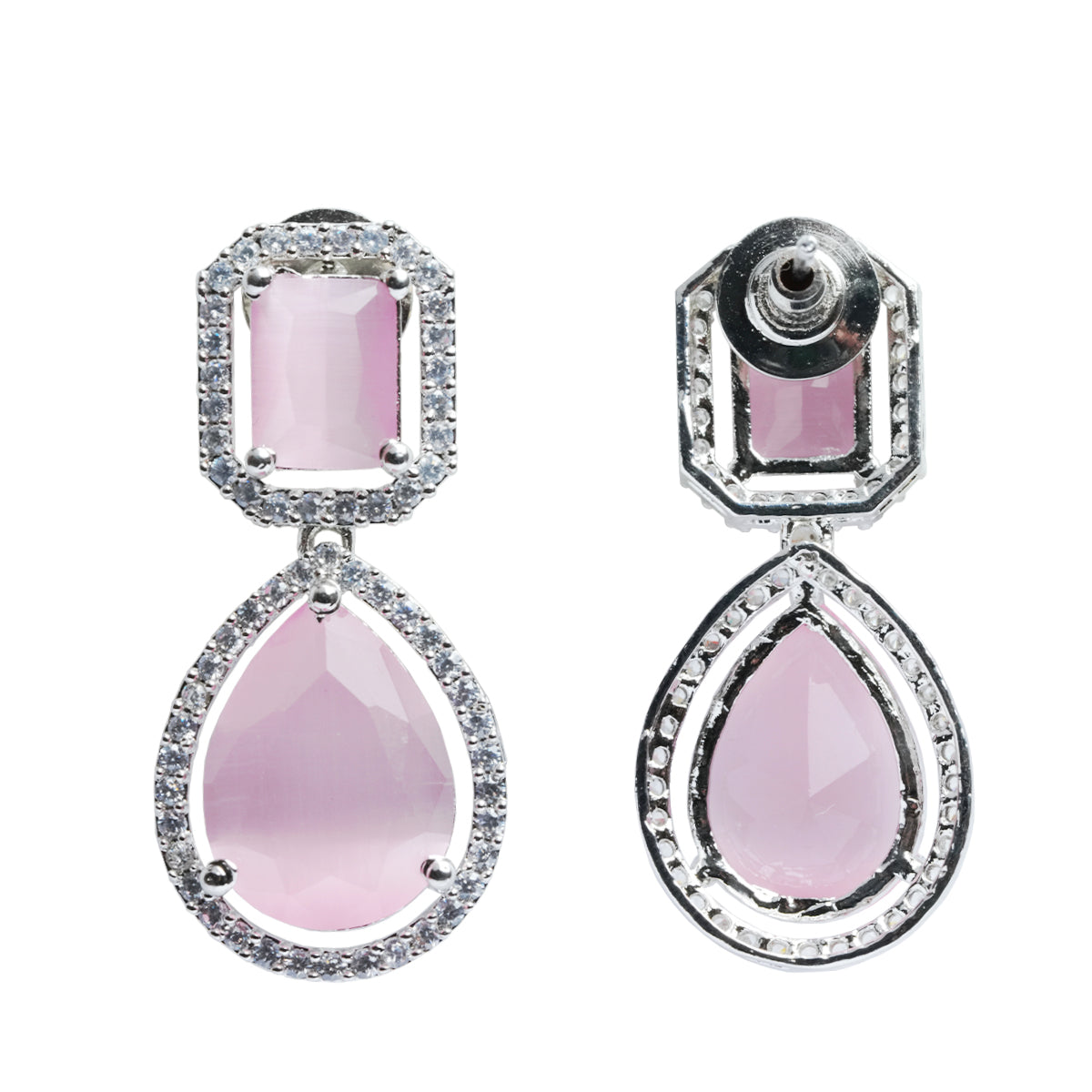 Pink CZ Statement Earrings with American Diamond