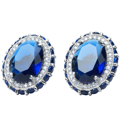 Emerald Studs, Oval Shape Green Diamond Earrings with Cubic Zirconia