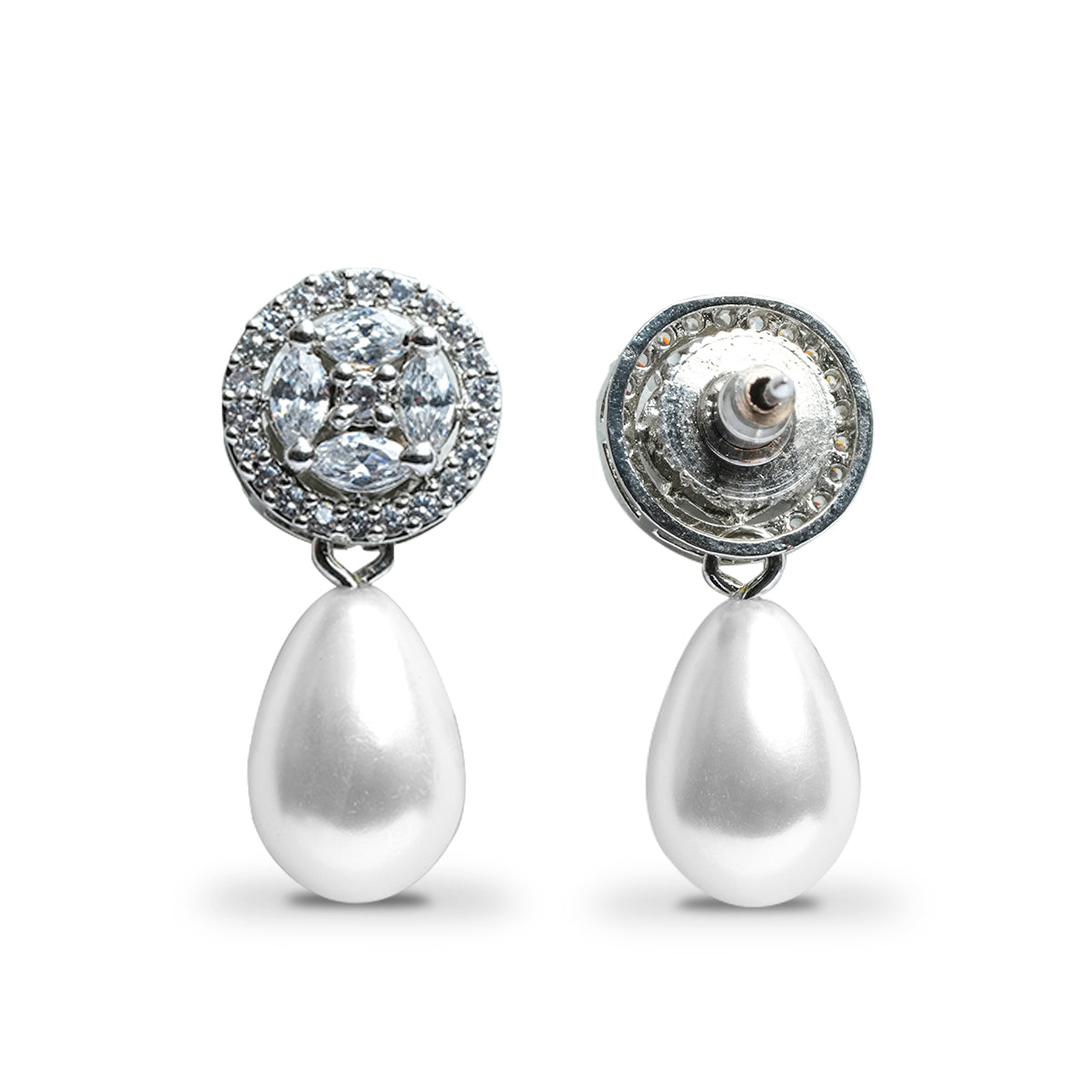 Luxury Pearl Drop Earrings with American Diamond and CZ