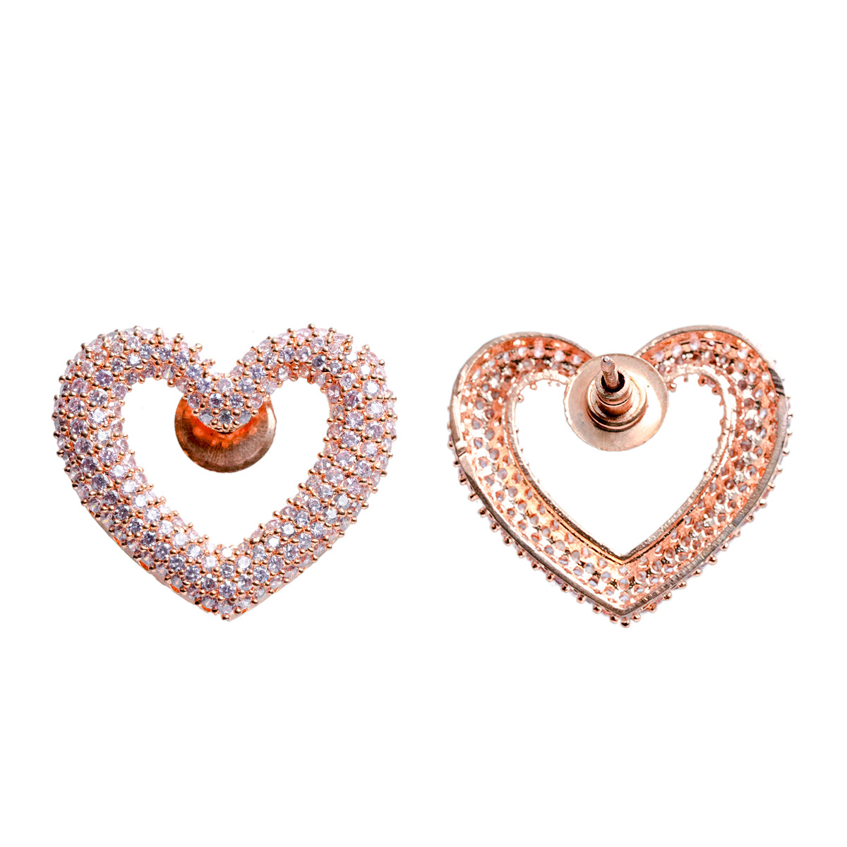 Pink Diamond Earrings, Heart Shape Studs Pave Setting with Cubic Zirconia, Anniversary Gift