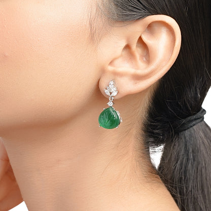 Green American Diamond Earrings with CZ, Green Stone Jewelry, Statement Dangle Earrings