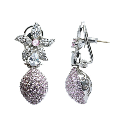 Pink Diamond Earrings with Pave Settings Statement CZ Flower