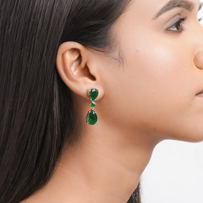 Emerald Earrings, Dangle Drop Green Diamond CZ Statement Jewelry