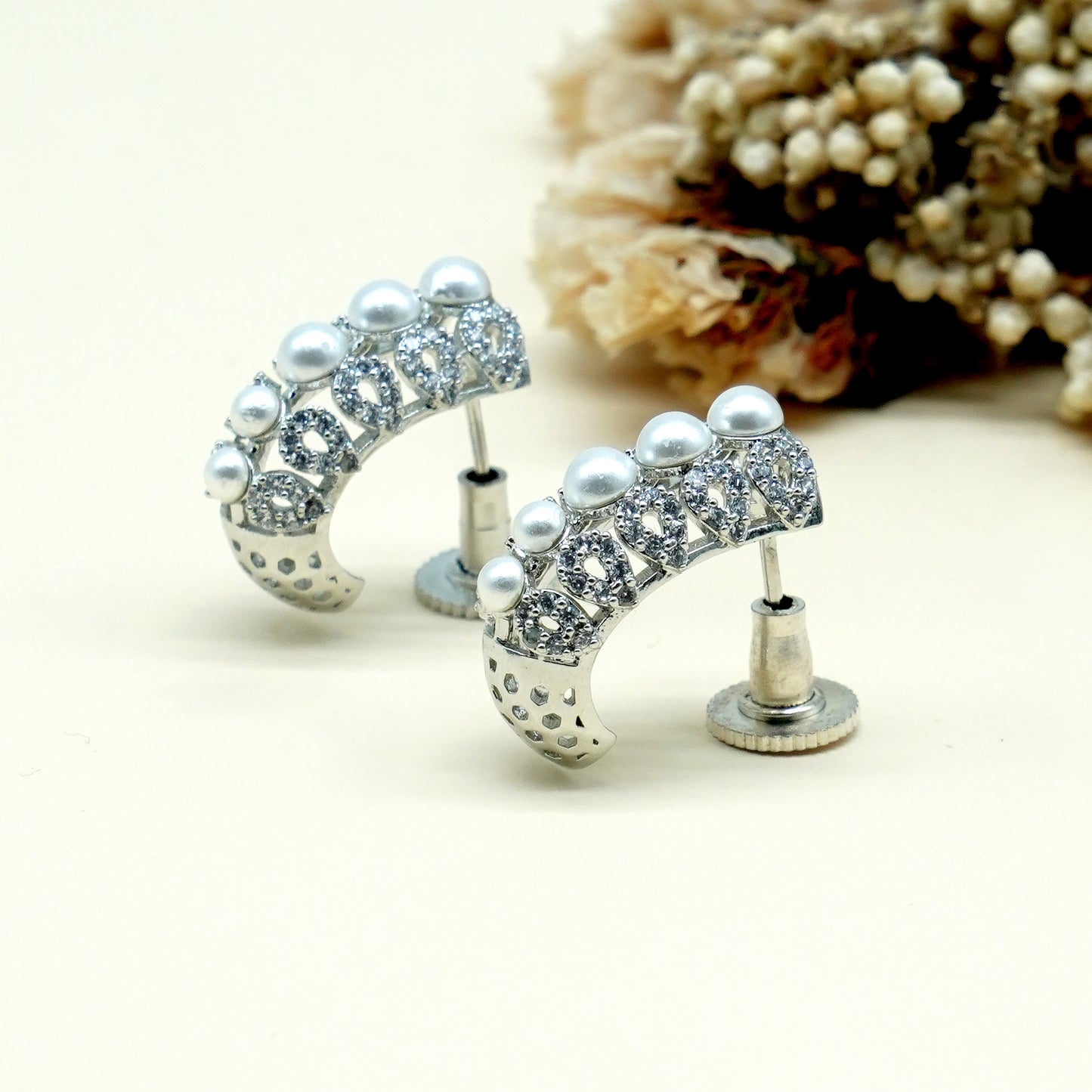 Pearl American Diamond Statement Earrings