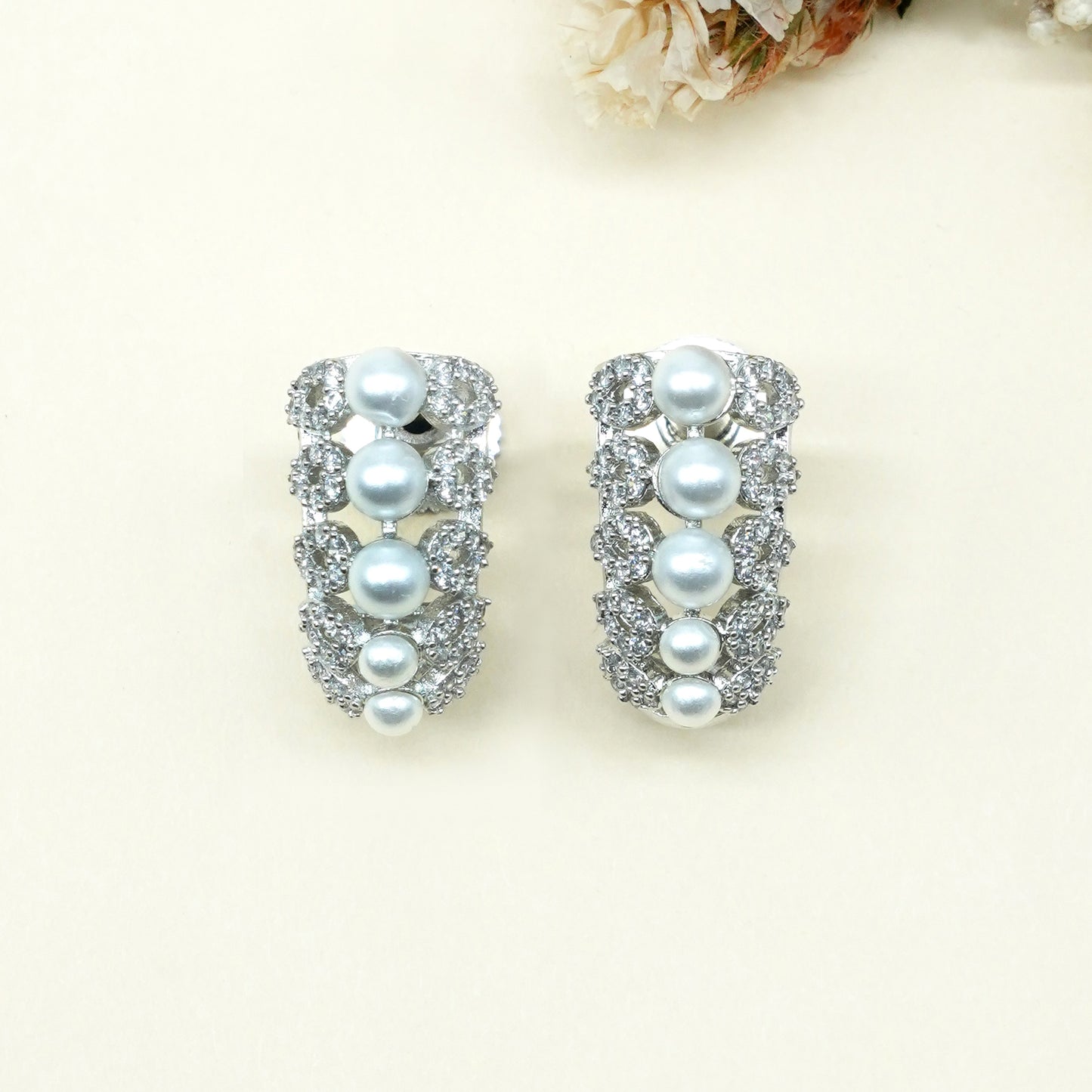 Pearl American Diamond Statement Earrings