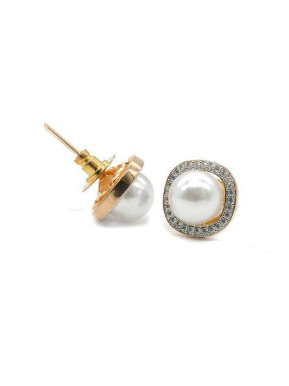 Pearl American Diamond Stud Earrings