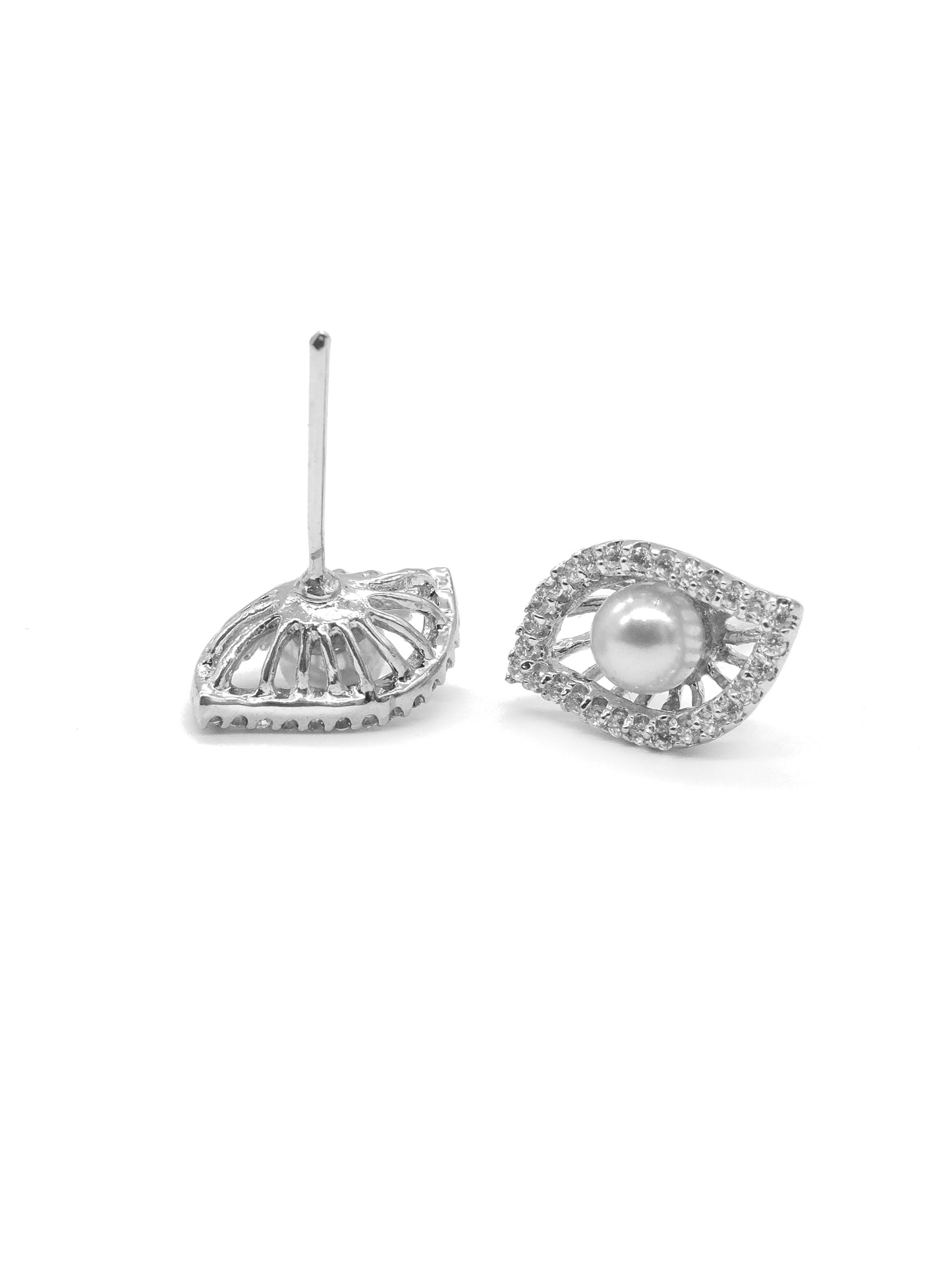 Pearl Eye Shape American Diamond Stud Earrings