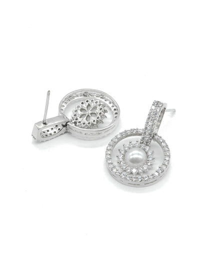 Circular Pearl American Diamond Drop Earrings