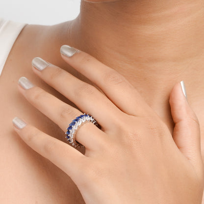 Sapphire Band Ring with Blue American Diamond