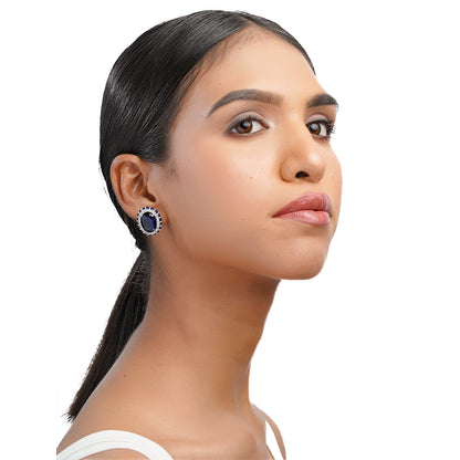 Emerald Studs, Oval Shape Green Diamond Earrings with Cubic Zirconia